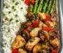 Garlic Chicken & Mushroom Stir-Fry with Asparagus & Rice