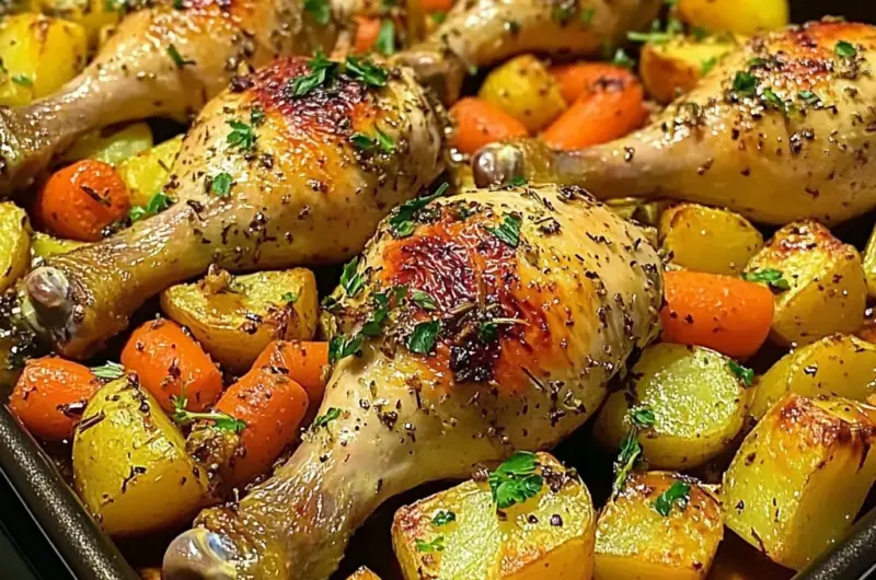Garlic Herb Chicken Drumsticks with Roasted Veggies