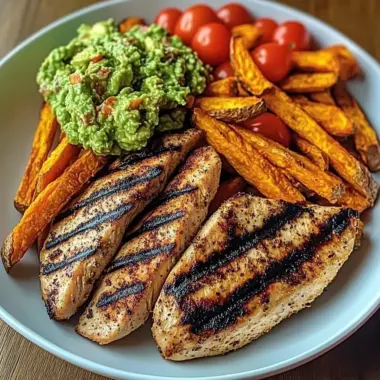 Grilled Chicken with Sweet Potato Fries & Chunky Guac
