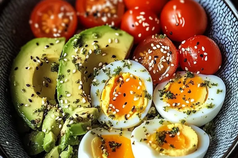 Soft-Boiled Eggs with Avocado & Cherry Tomato Salad