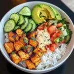 Spicy Chicken Rice Bowl with Avocado & Cucumber Salad