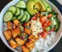 Spicy Chicken Rice Bowl with Avocado & Cucumber Salad