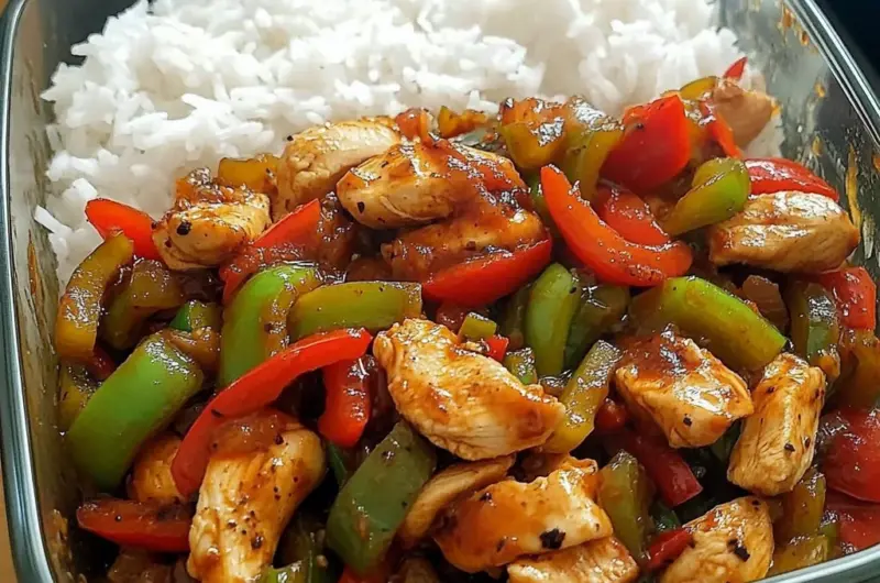 Spicy Chicken Stir-Fry with Peppers & Rice
