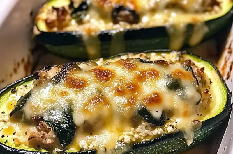 Spinach Mushroom and Ricotta Stuffed Zucchini