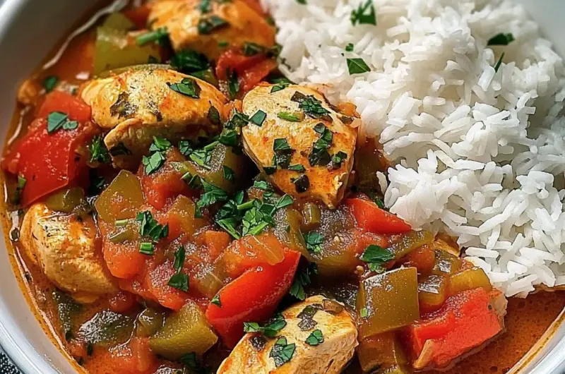Tomato & Herb Chicken Stew with Fluffy Rice
