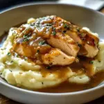 Chicken and Garlic Gravy with Cheesy Mashed Potatoes