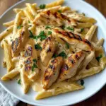 Creamy Chicken Alfredo Pasta with Grilled Chicken Strips