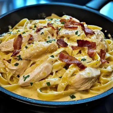 Creamy Lemon-Garlic Chicken Bacon Fettuccine