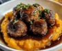 Enjoy Irresistible beef Meatballs with Sweet Potato Mash & Bourbon-Maple Sauce