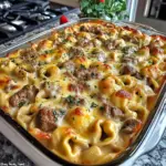 Golden Cheese Steak Tortellini Casserole