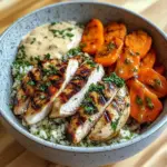 Grilled Chicken Bowl with Herbed Rice, Glazed Carrots & Creamy Sauce