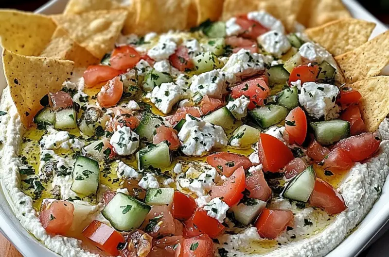 Layered Mediterranean Dip with Pita Chips