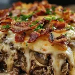 Mushroom Swiss Turkey Bacon Meatloaf Casserole