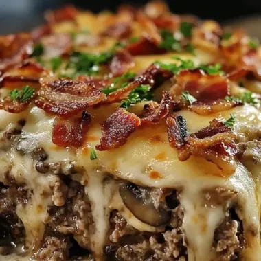 Mushroom Swiss Turkey Bacon Meatloaf Casserole