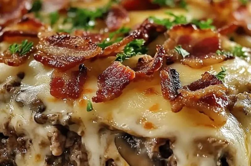 Mushroom Swiss Turkey Bacon Meatloaf Casserole