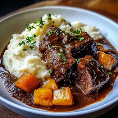 Red Wine Braised Beef Short Ribs with Buttery Mashed Potatoes
