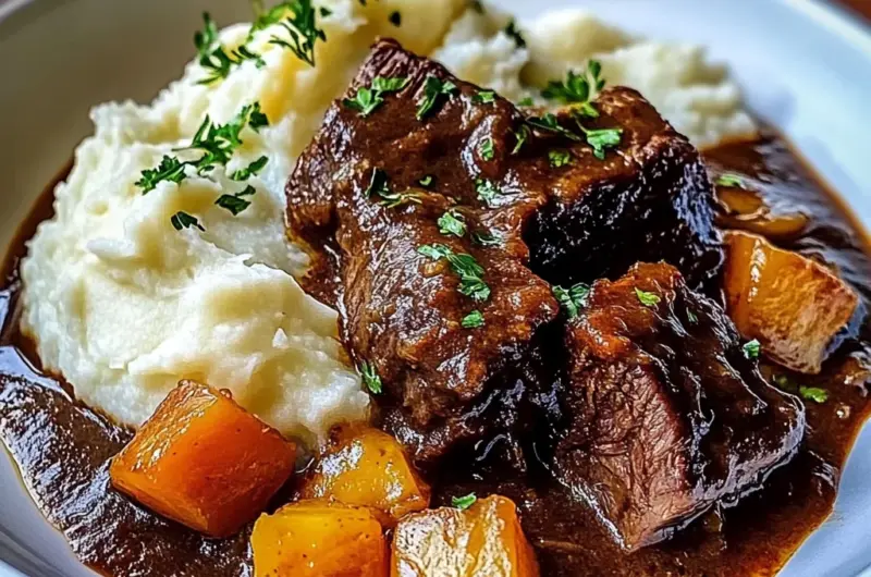 Red Wine Braised Beef Short Ribs with Buttery Mashed Potatoes