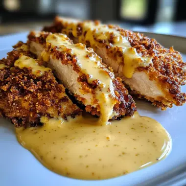 Savory Pretzel Chicken with Mustard-Cheddar Sauce Delight