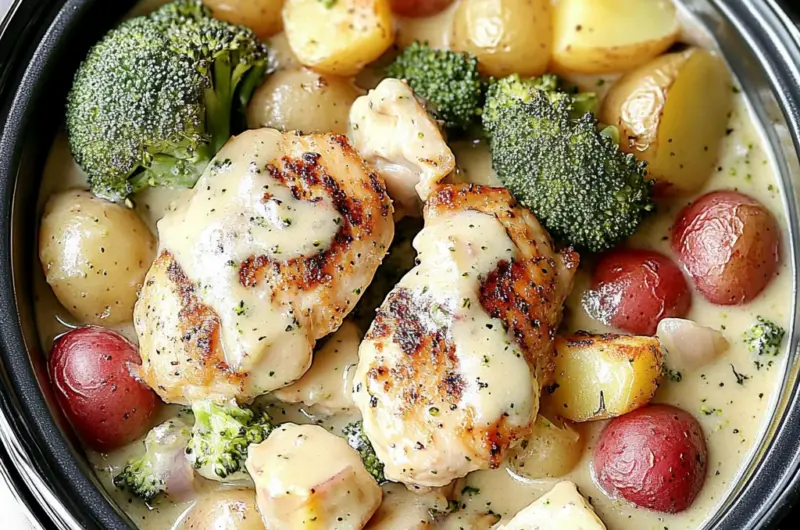 Slow Cooker Creamy Garlic Chicken And Veggies Recipe