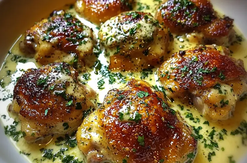 Bobby Flay Chicken Thighs with Creamy Garlic Sauce