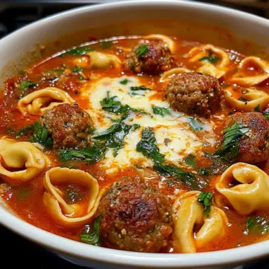 Cheesy Meatball Tortellini Soup