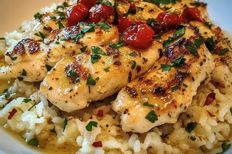 Chicken Scampi with Garlic Parmesan Rice