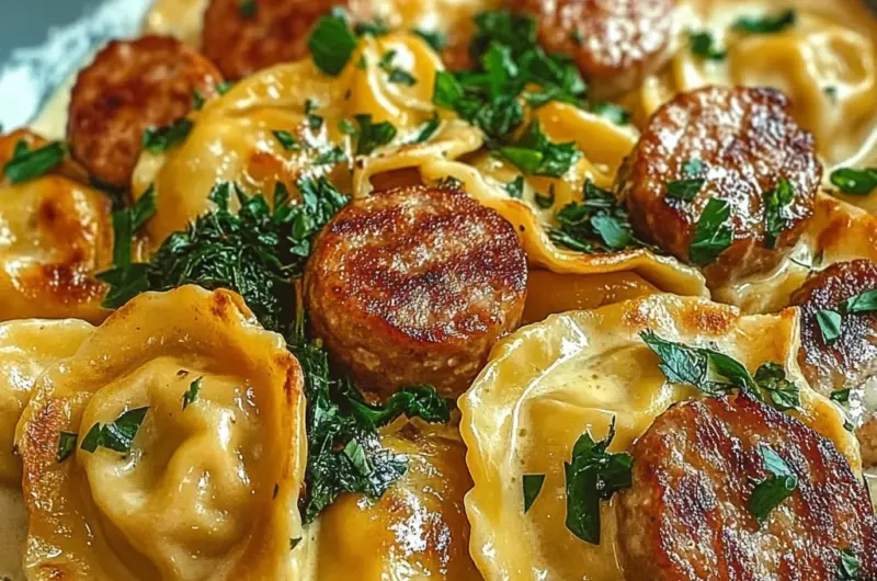 Creamy Pierogi and Turkey Sausage Skillet