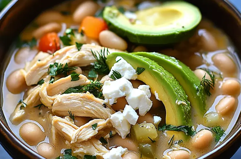 Crockpot Mediterranean White Chicken Chili